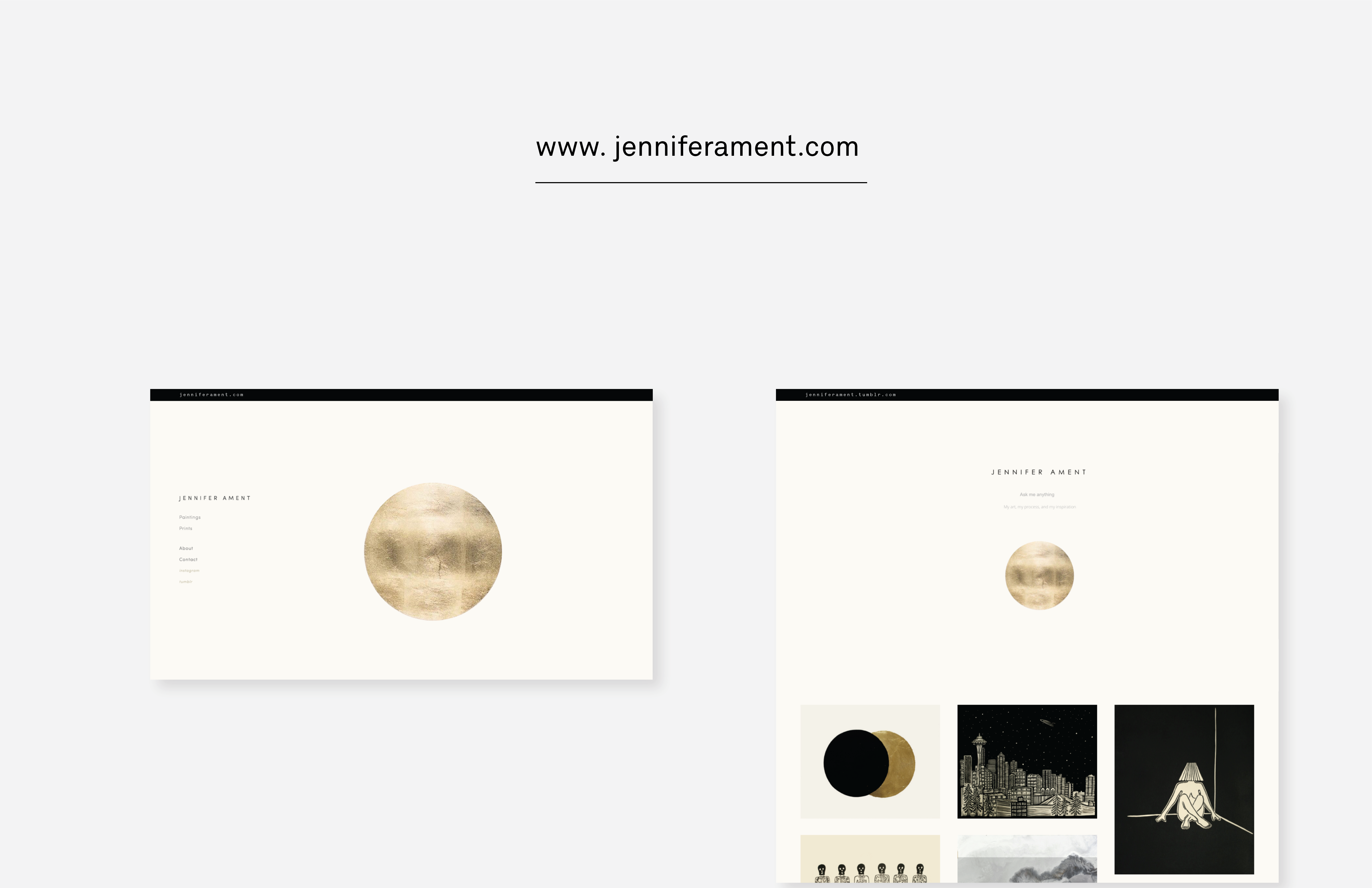 Website for Jennifer Ament evokes sensations that are fluid and meditative but edged with intensity.