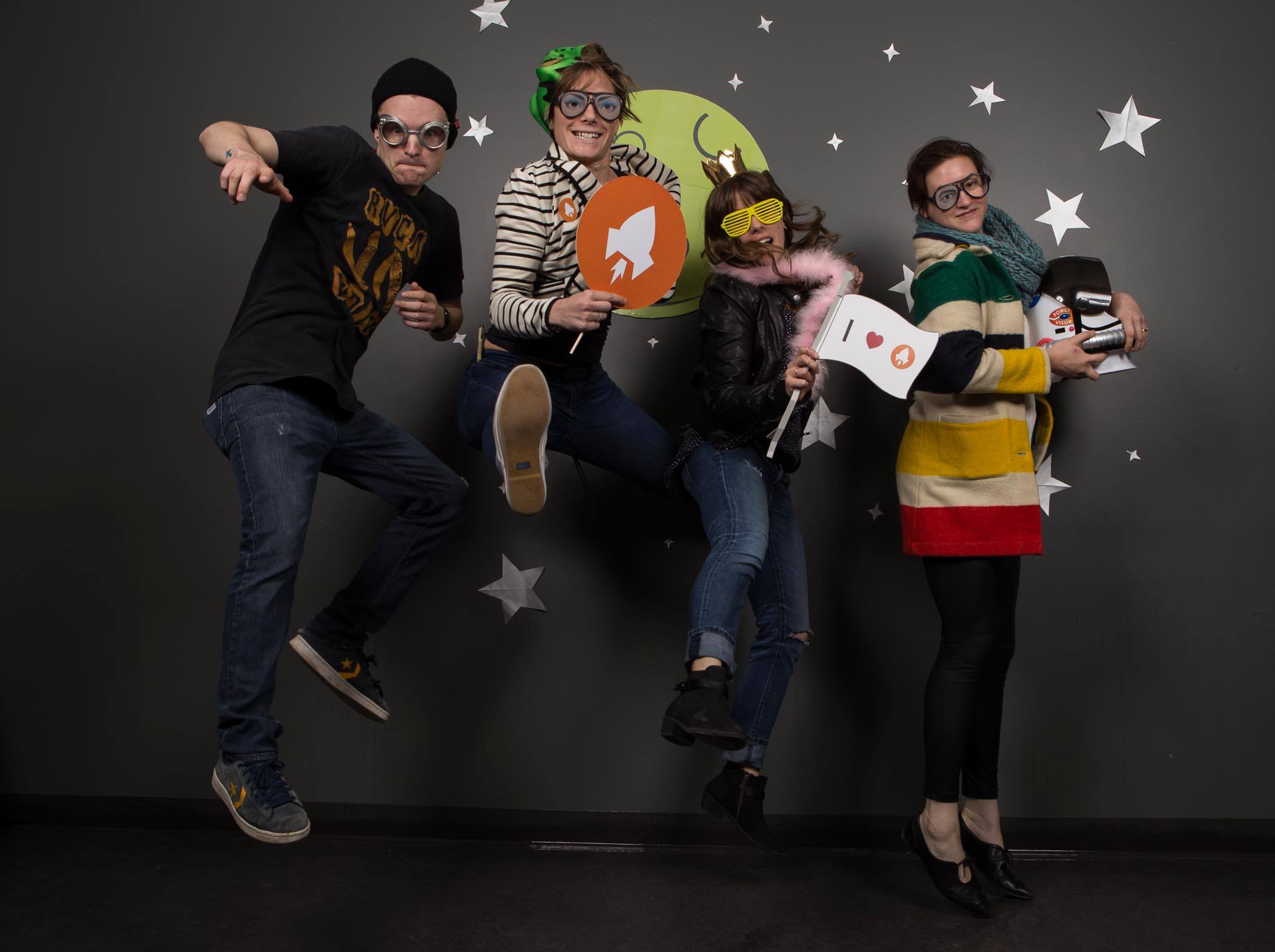 Participating in the brand, visitors to Jetpack's tasting booth show their pep.