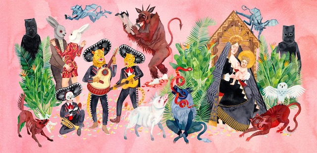 Full spread of Rozich's illustrations for Father John Misty's album.