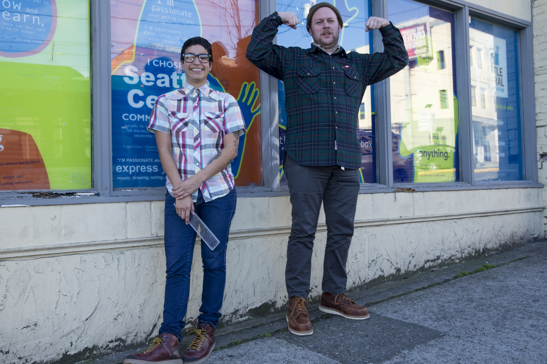Ornelas and Smith in front of the installation's slated space.