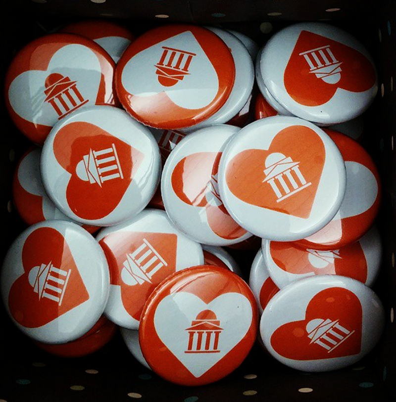 #lovethehill promotional buttons.