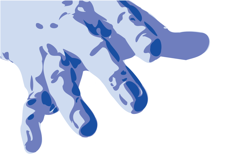 A blue hand reaching down