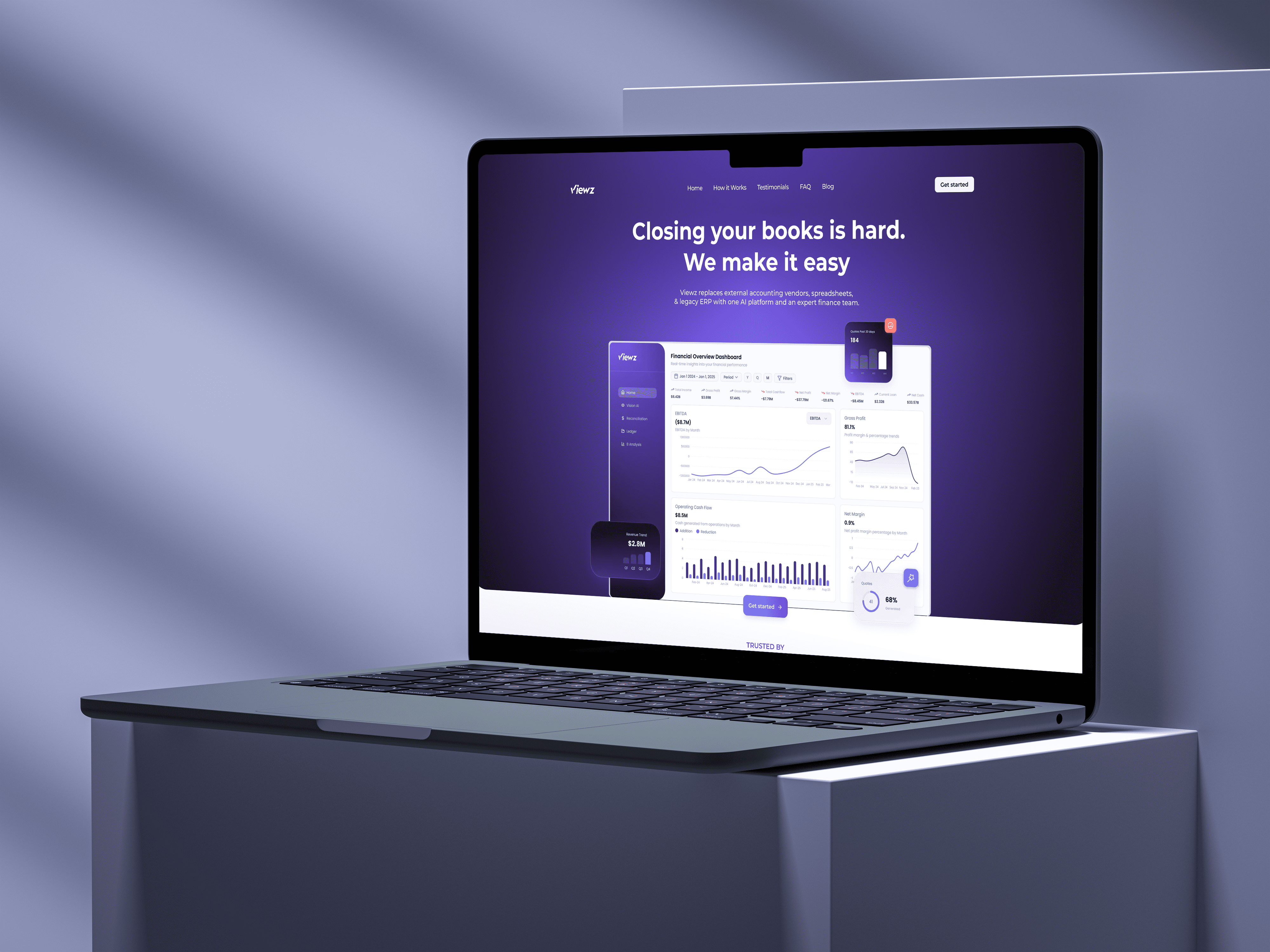 Viewz website homepage showcasing the AI-powered external finance team platform.