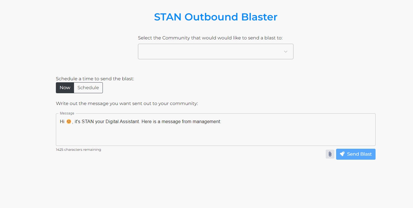 STAN Outbound Blaster interface for sending community messages