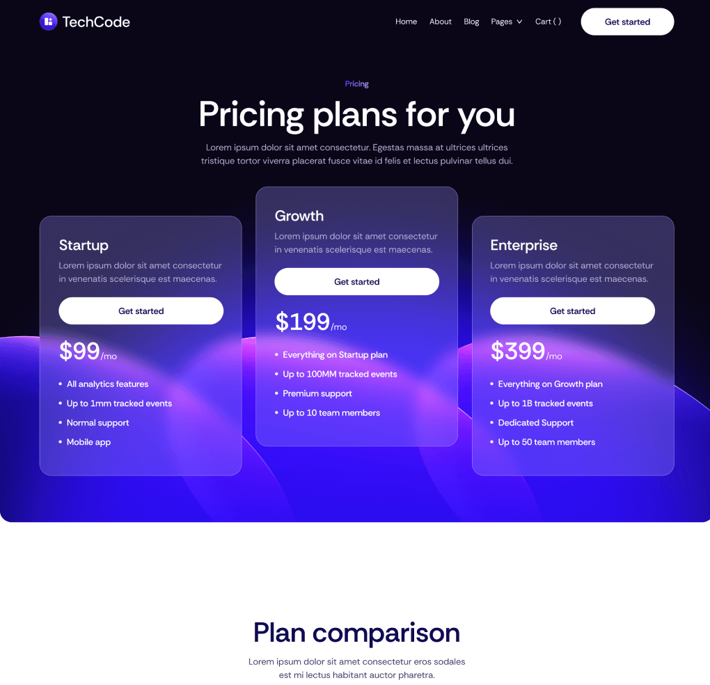 TechCode - Pricing Page - Saasfy SaaS Webflow Template | Brix Template