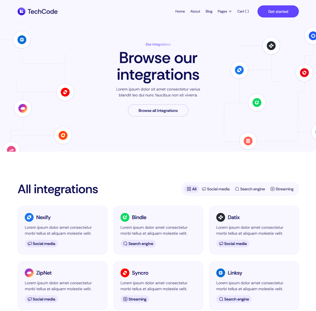 TechCode - Integrations Main Page - Saasfy SaaS Webflow Template | Brix Template