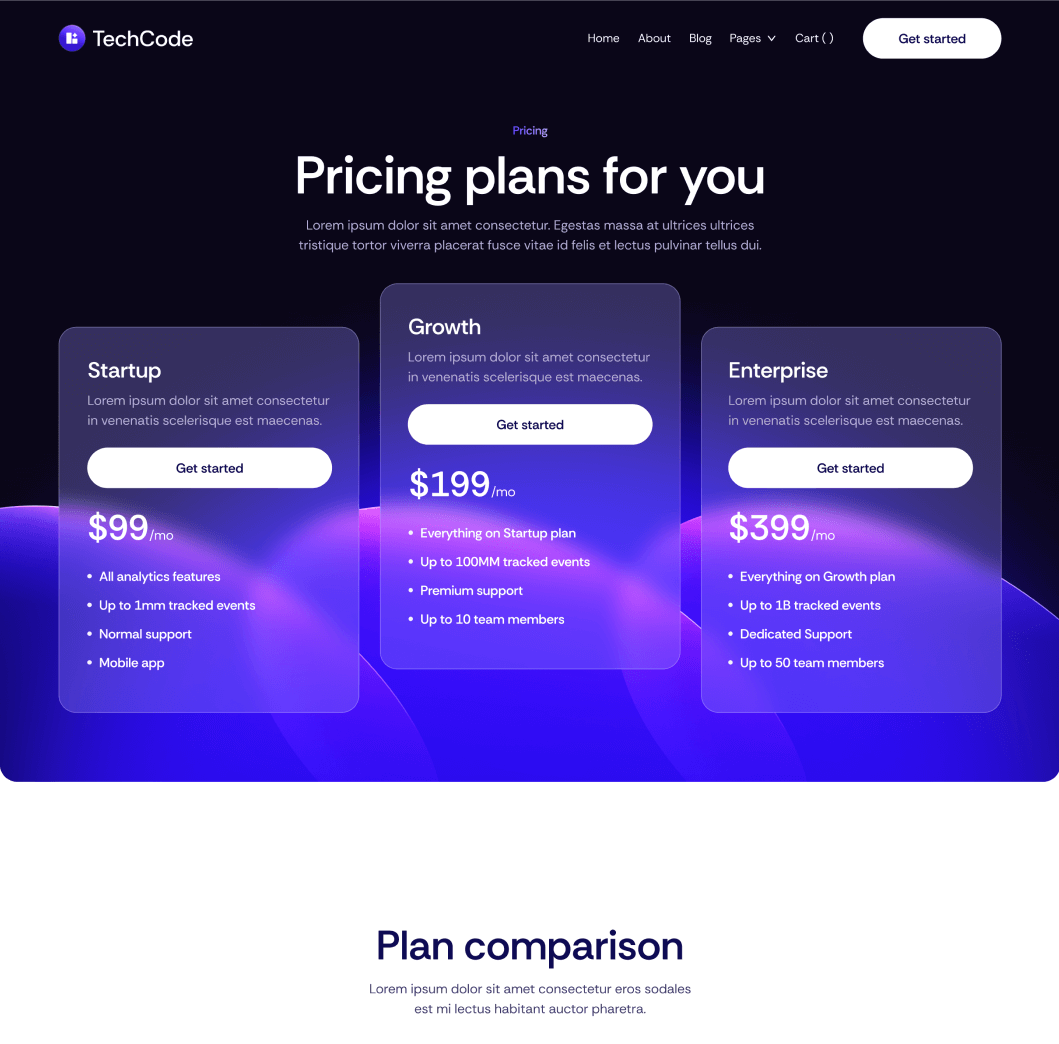 TechCode - Pricing Main Page - Saasfy SaaS Webflow Template | Brix Template