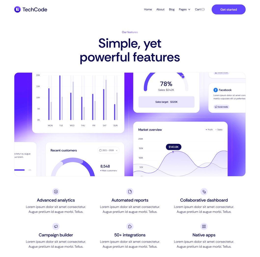 TechCode - Features V1 Main Page - Saasfy SaaS Webflow Template | Brix Template