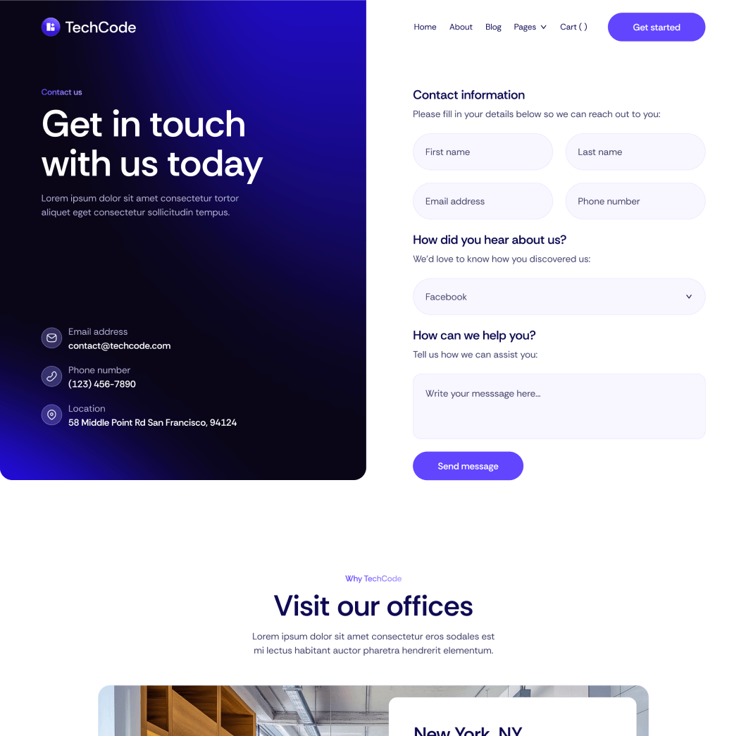 TechCode - Contact Main Page - Saasfy SaaS Webflow Template | Brix Template