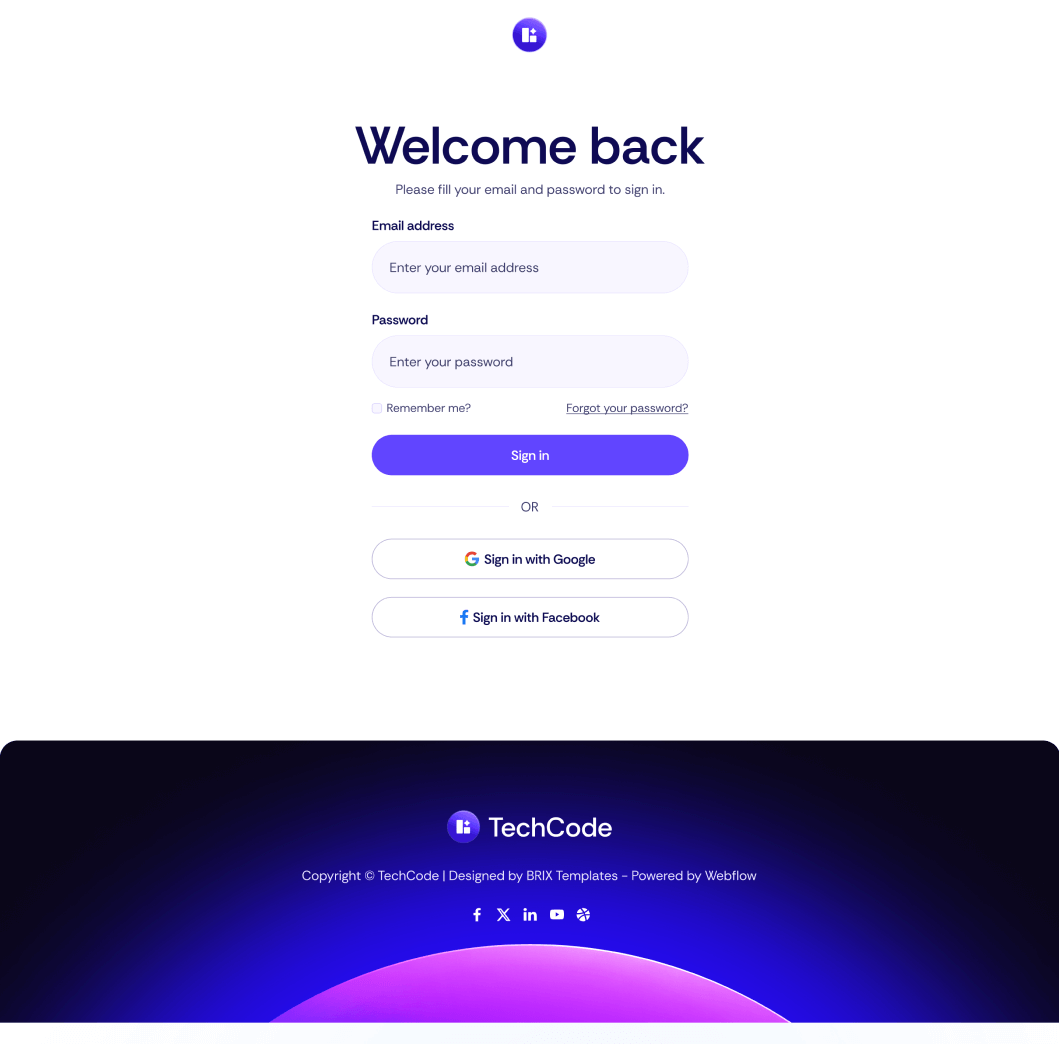 TechCode - Sign In Utility Page - Saasfy SaaS Webflow Template | Brix Template