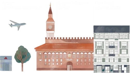 Illustration of City Hall Square and Copenhagen Airport