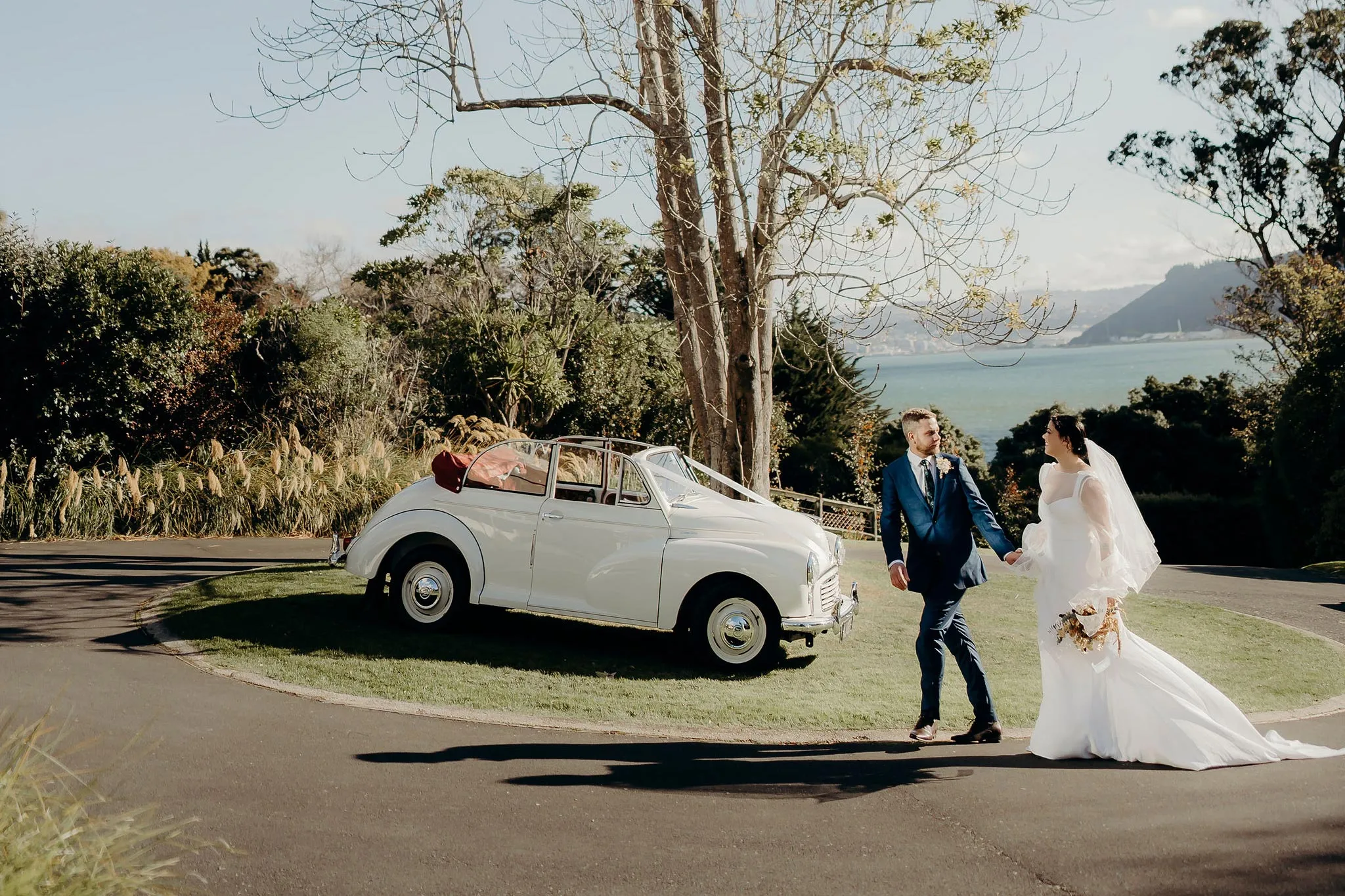 Married couple stand in Glenfalloch grounds