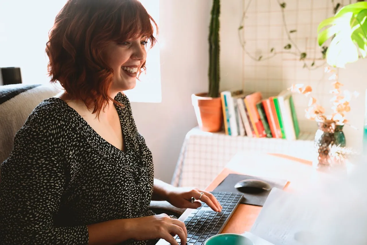 Remote professional working from a home office to improve productivity, digital collaboration, and business efficiency.