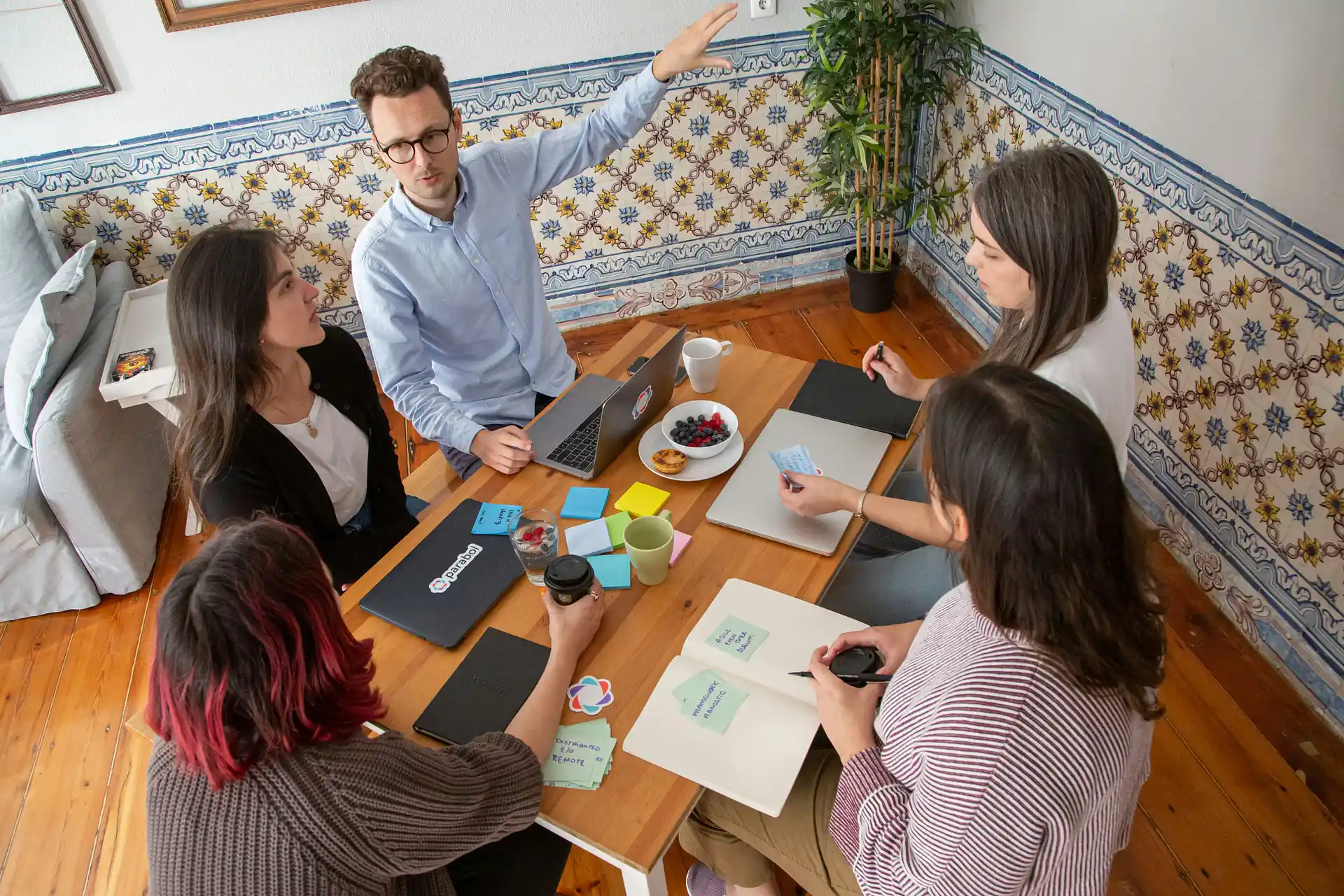 Remote team collaborating during an online business meeting.