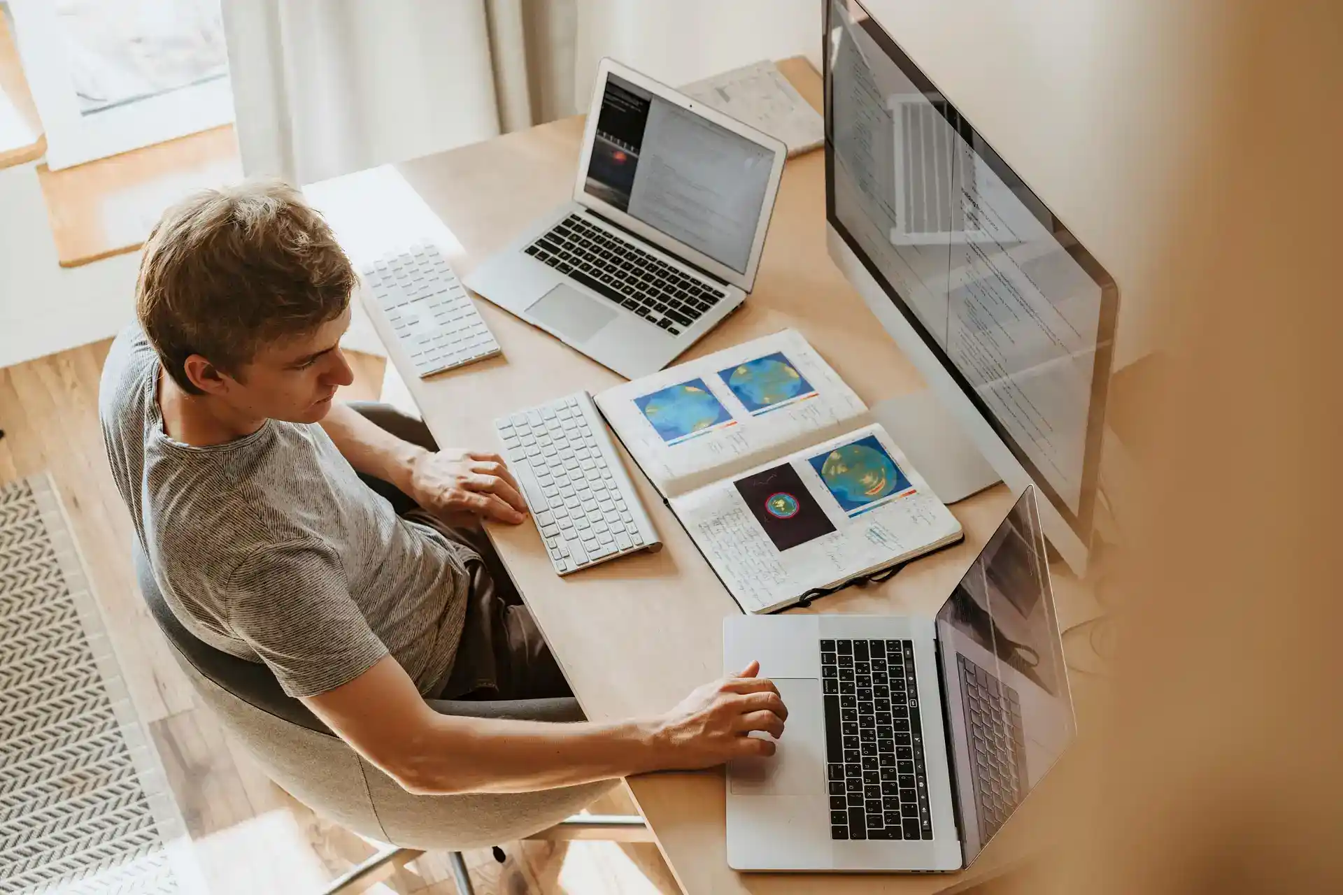 Professional working remotely from a home office, representing remote hiring trends in Scandinavia and the UK.