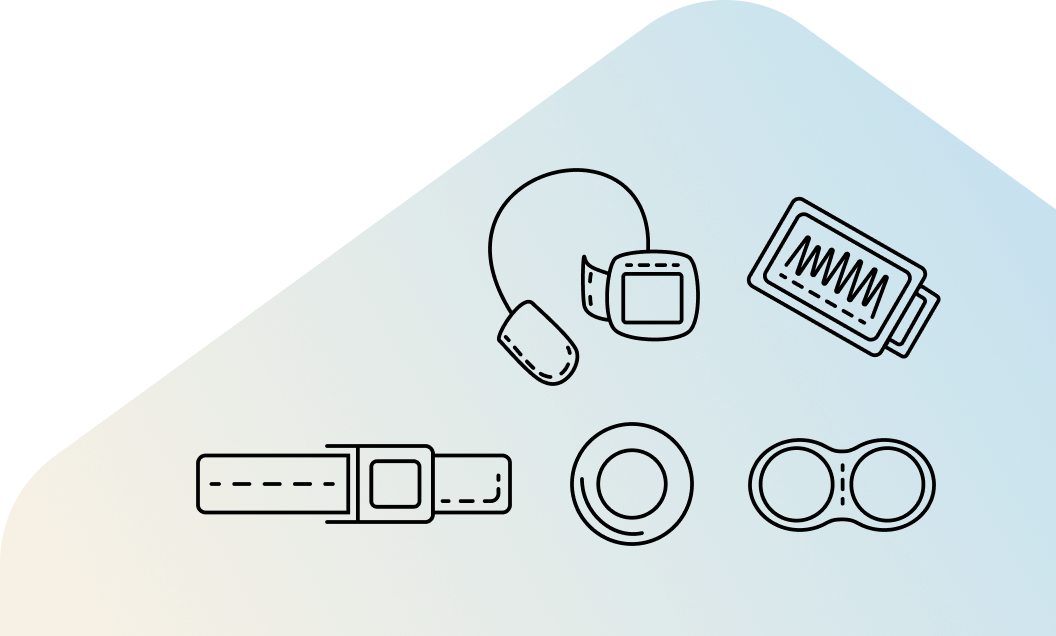 A house shape containing five icons showing different types of sleep apnoea test devices
