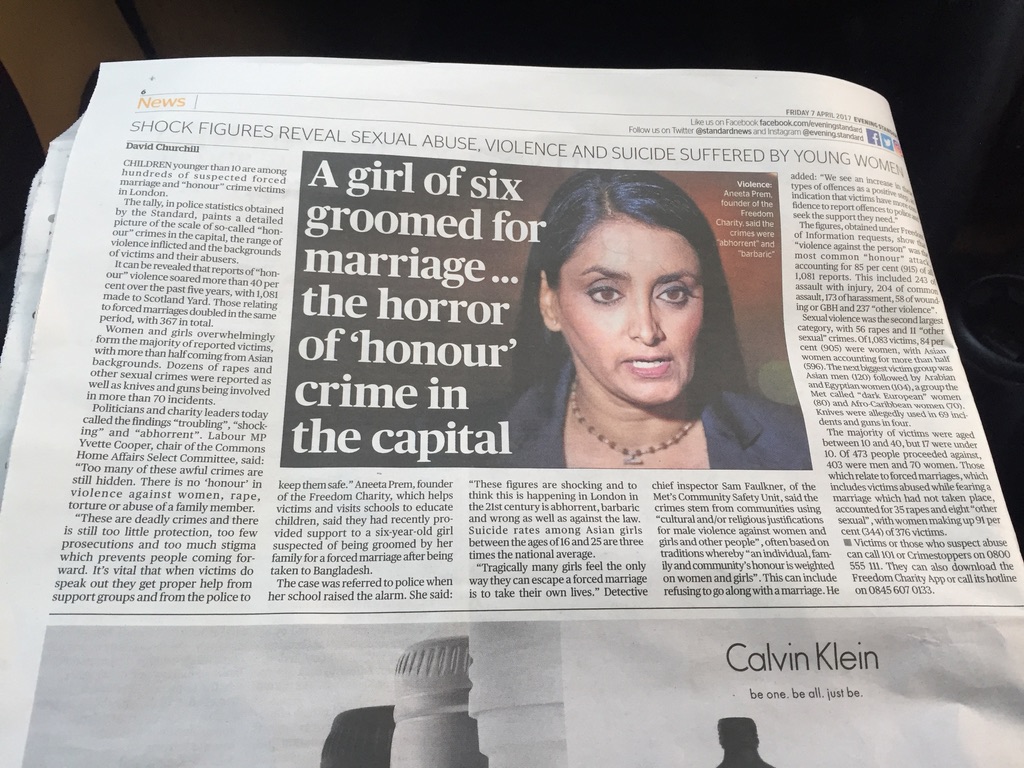 London Evening Standard forced marriage feature with Aneeta Prem pictured