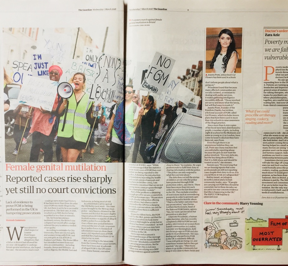 The Guardian, 7 March 2018, FGM report with Aneeta Prem pictured and quoted