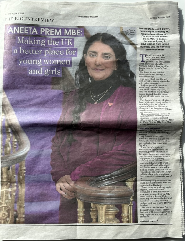 Eastern Daily Press Saturday Weekend, 4 March 2023, Aneeta Prem MBE Big Interview, page 1