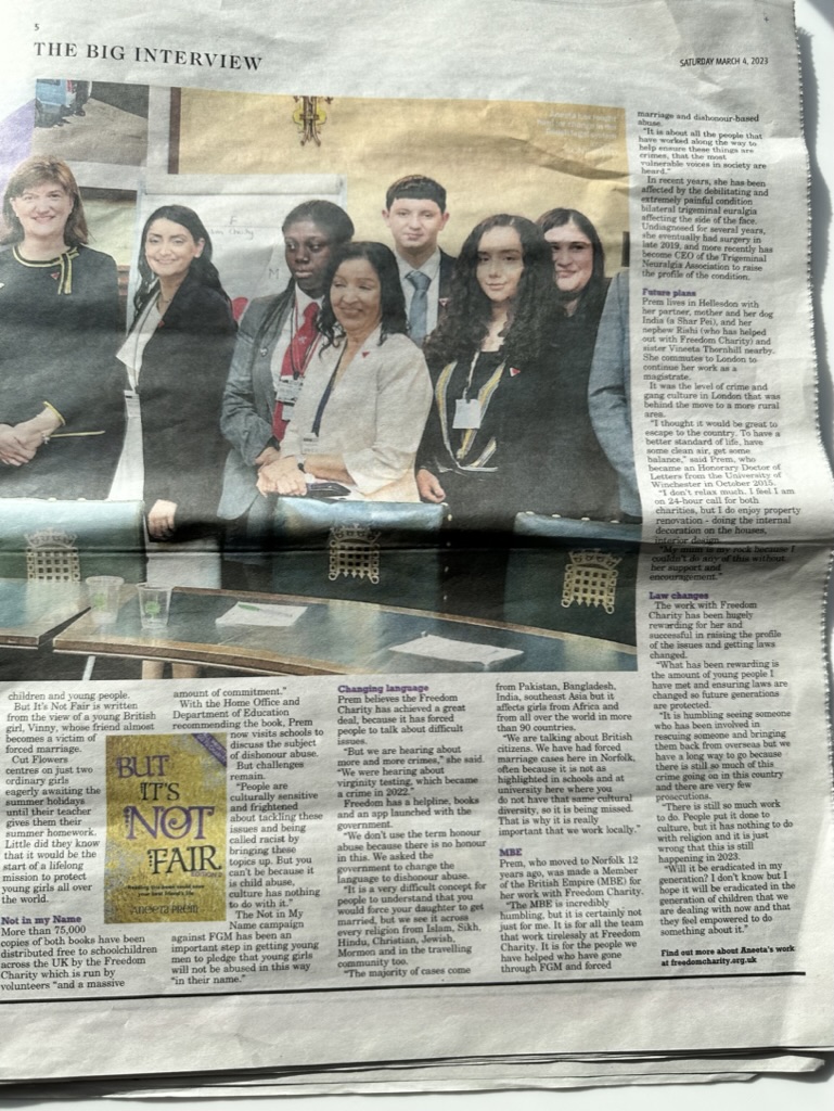 Eastern Daily Press Saturday Weekend Aneeta Prem Big Interview, 4 March 2023, page 3.