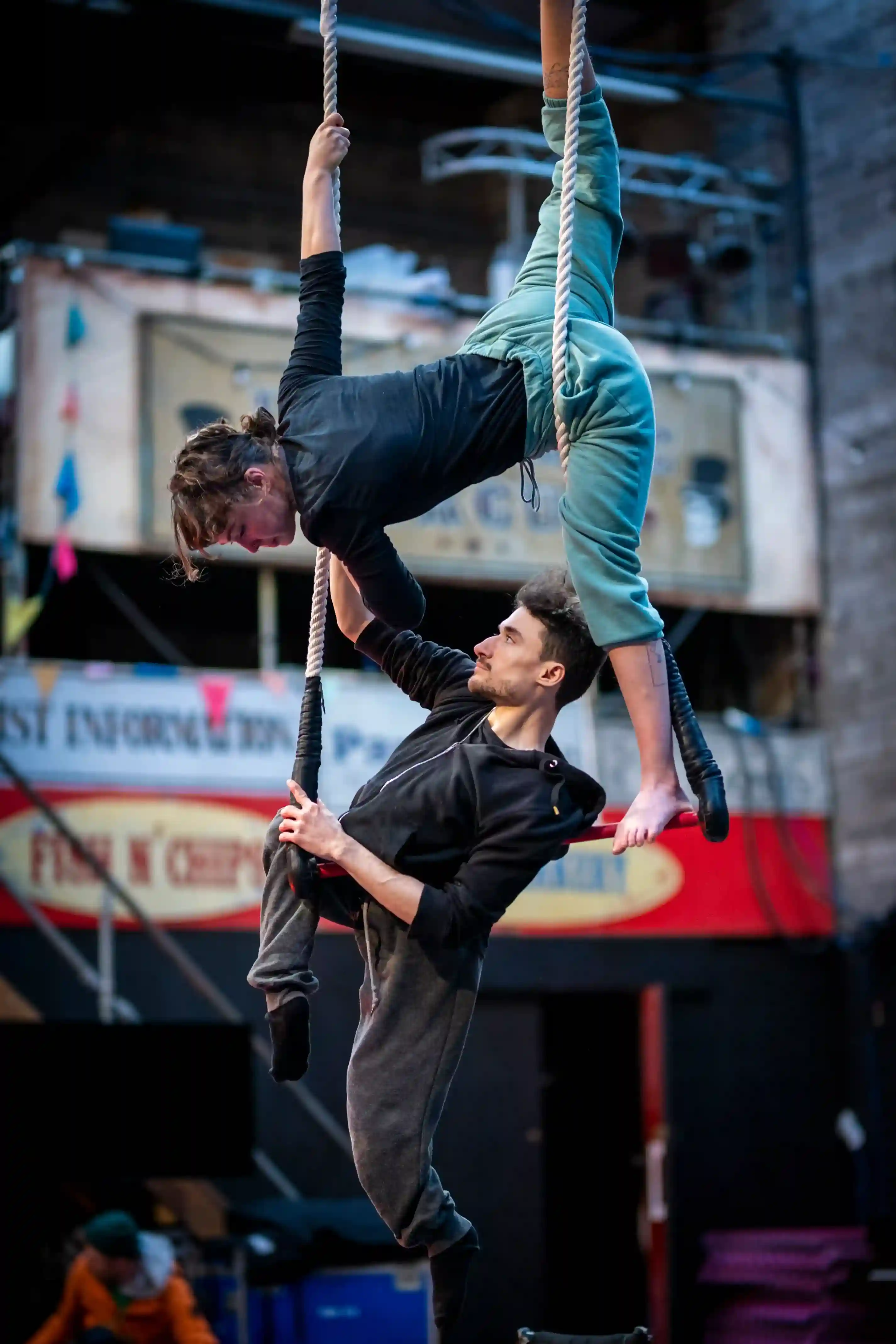 Jonny and Tilly on a trapeze