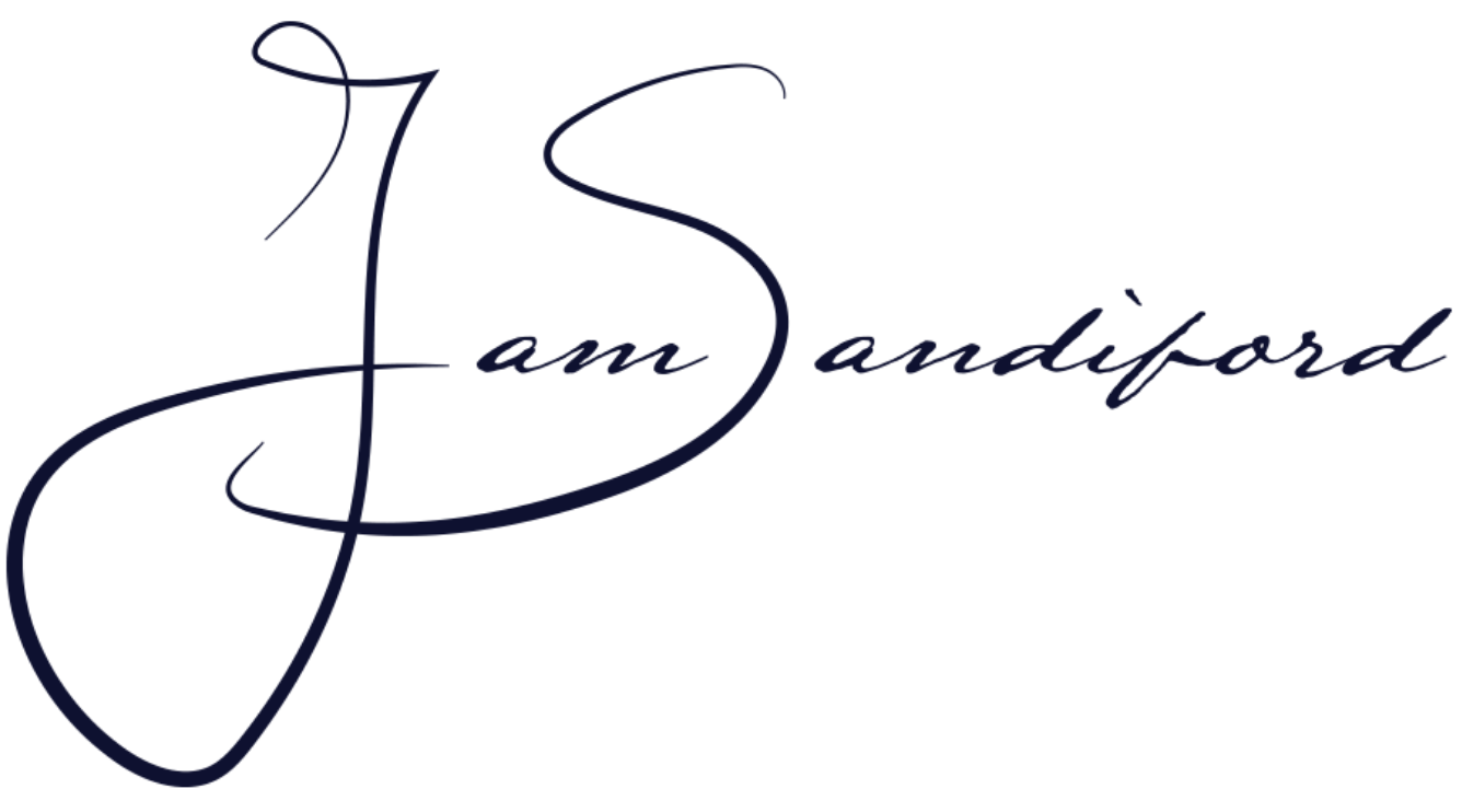 Stylized cursive text reading 'Jam Sandiford' in dark blue on a white background.
