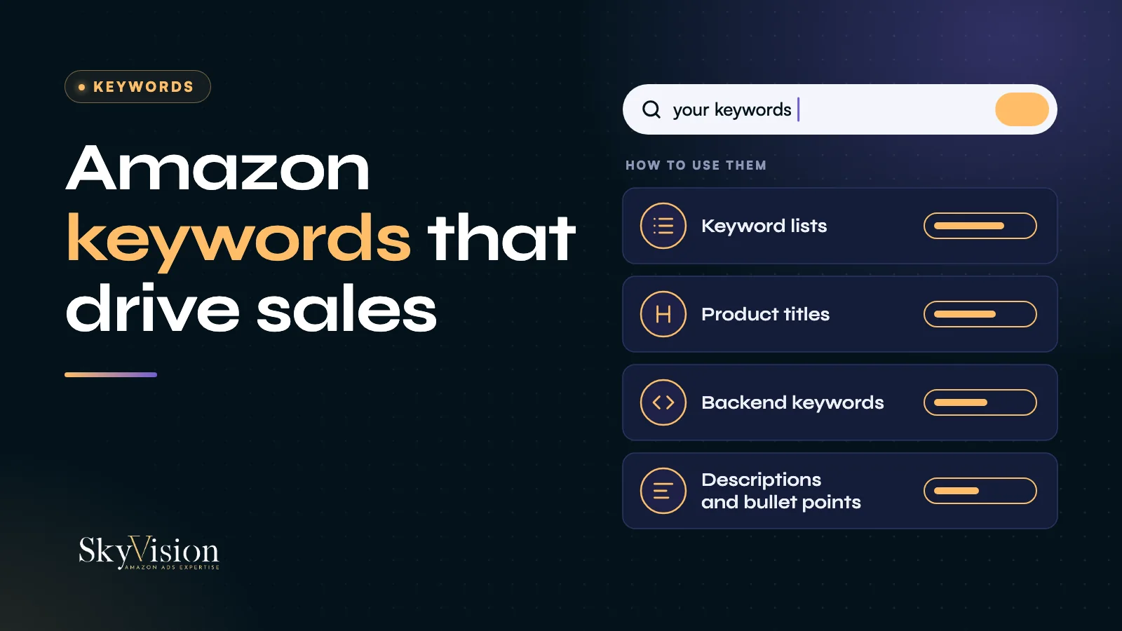 Amazon keyword research and how to use keywords: keyword lists, product titles, backend keywords, descriptions and bullets