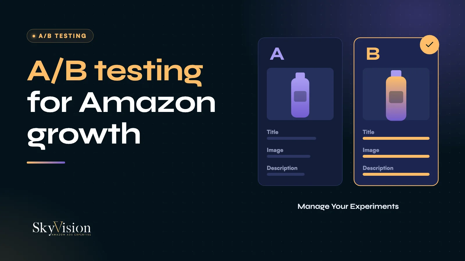 A/B test of an Amazon product page: two variants compared on title, image and description