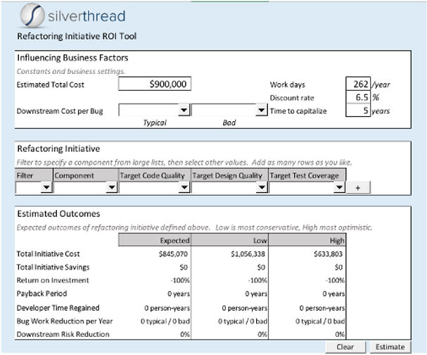 Figure 6: CodeMRI® sample: Refactoring initiative ROI tool 