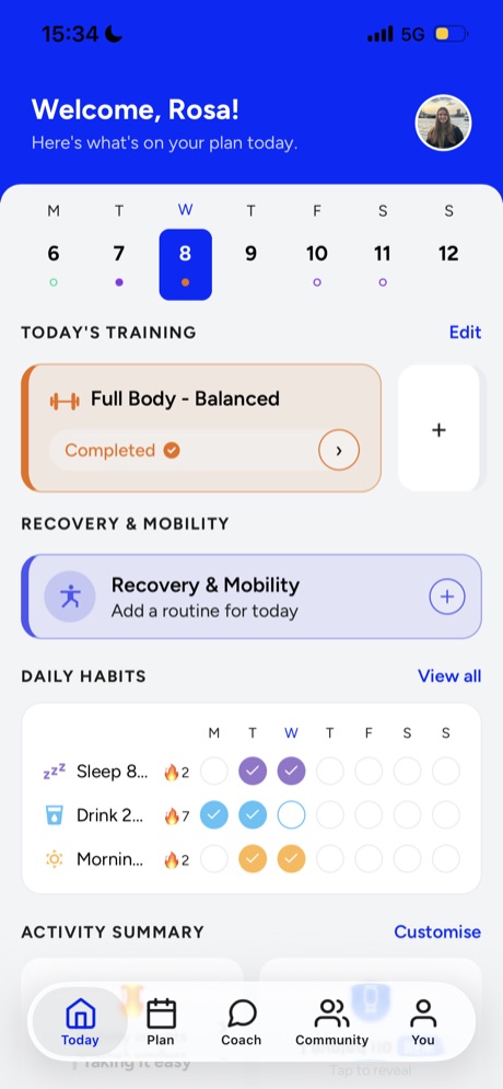Edge app: today's training, Full Body strength session