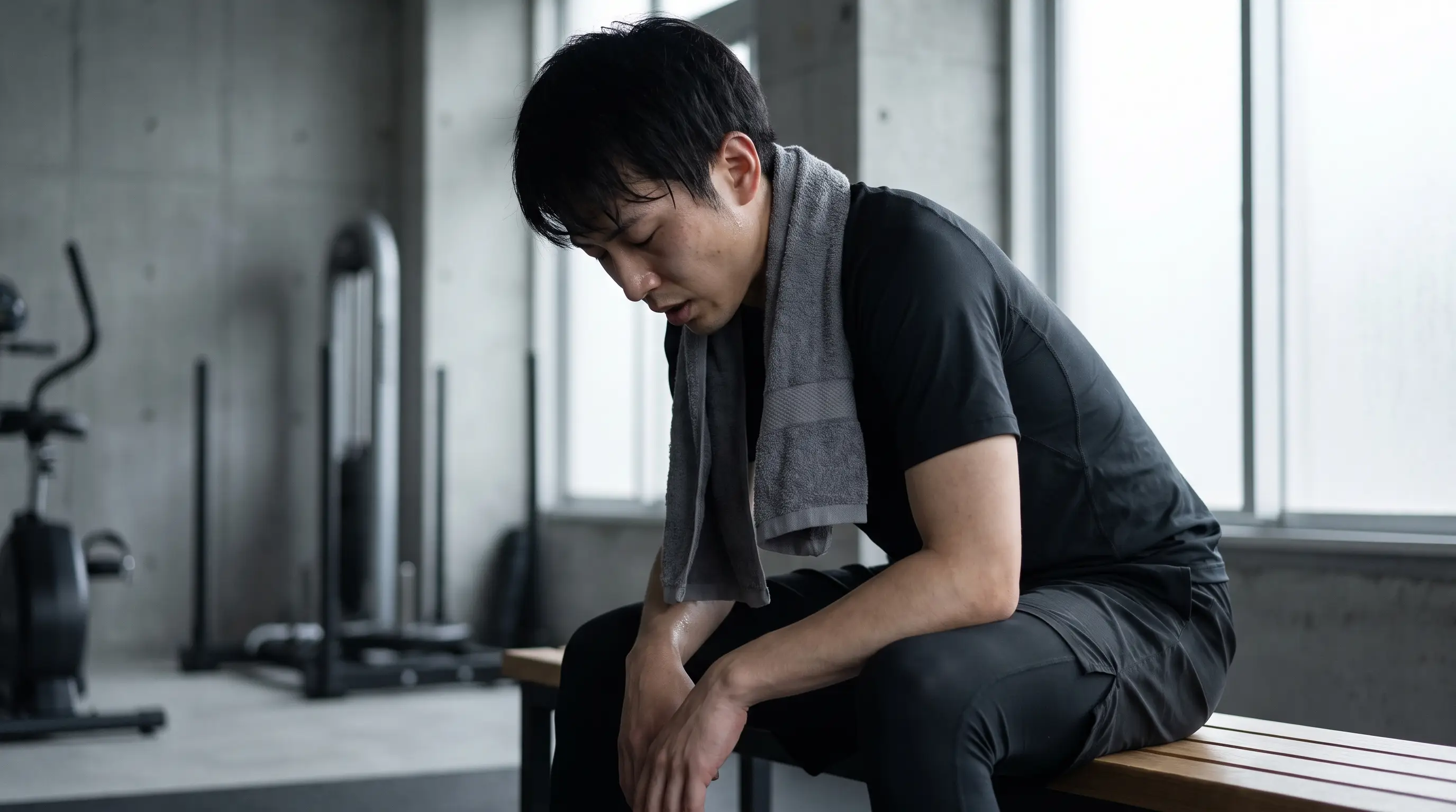 An athlete resting and catching their breath after a workout