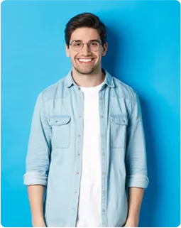Man in blue shirt smiling