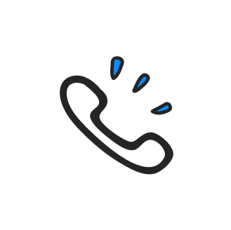 An illustration of a telephone receiver with sound waves depicted in blue, set against a white circular background.