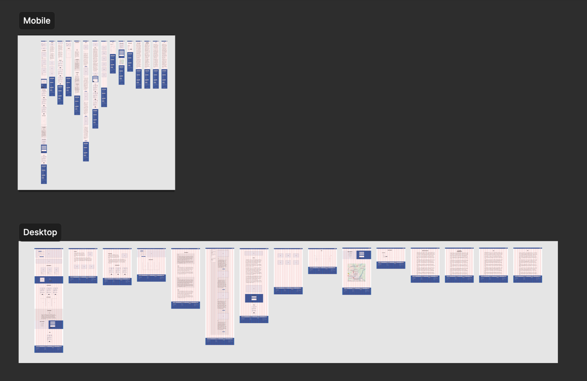 Wireframes low fidelity mobile et desktop pour un site de réservation de course VTC