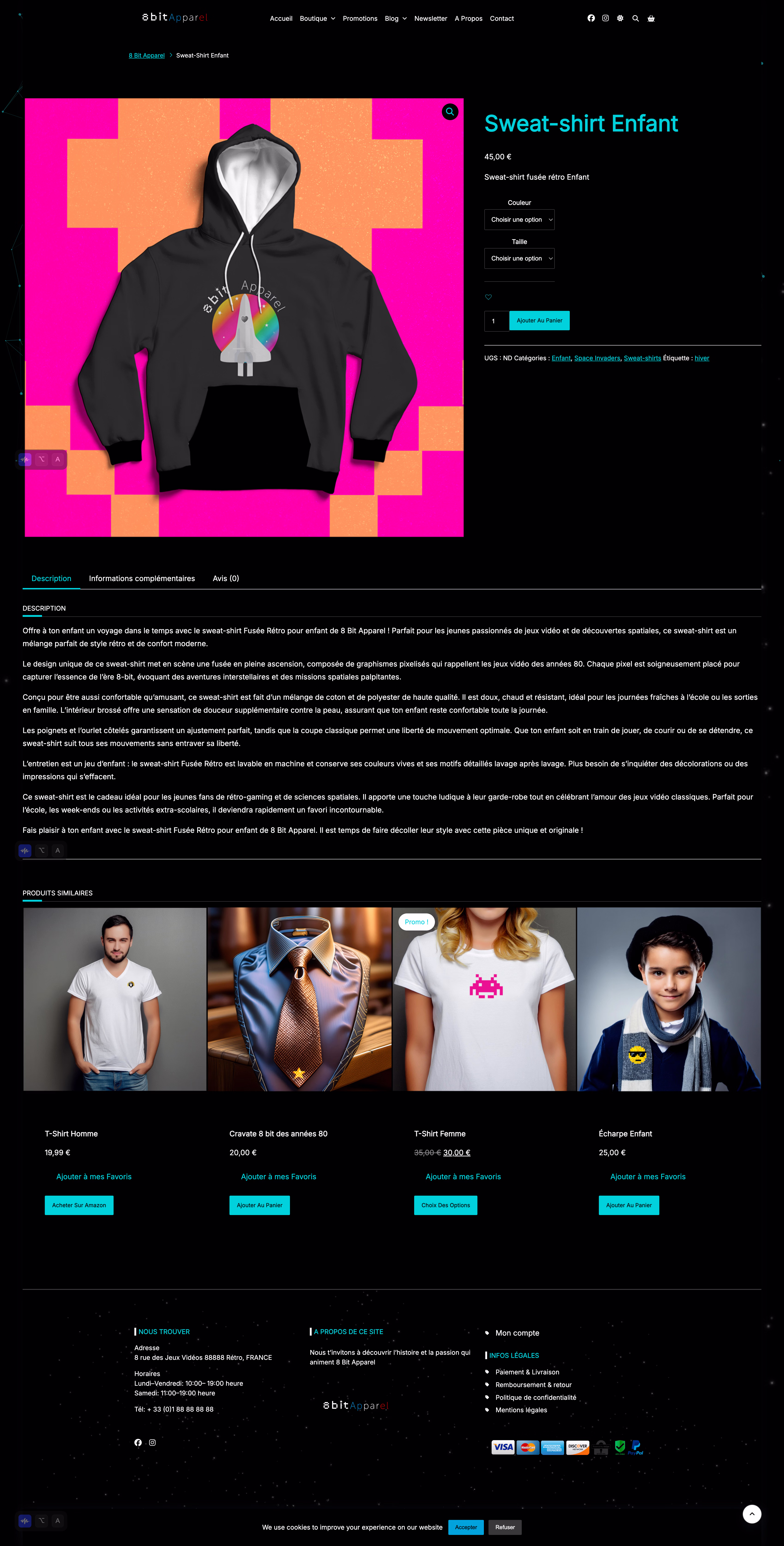 Description d'une fiche produit détaillée d'une boutique Woocommerce wur WordPress.