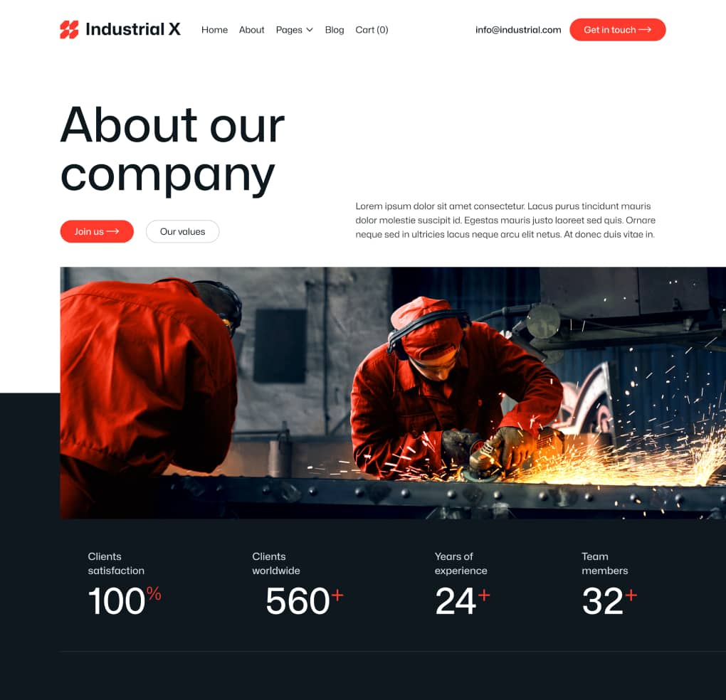 Industrial X - About Page - Metallurgical Webflow Template