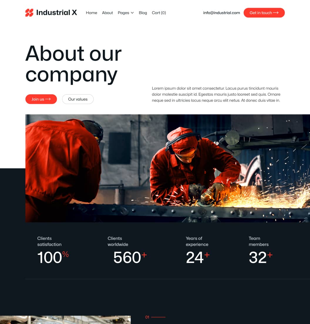 Industrial X - About Page - Metallurgical Webflow Template