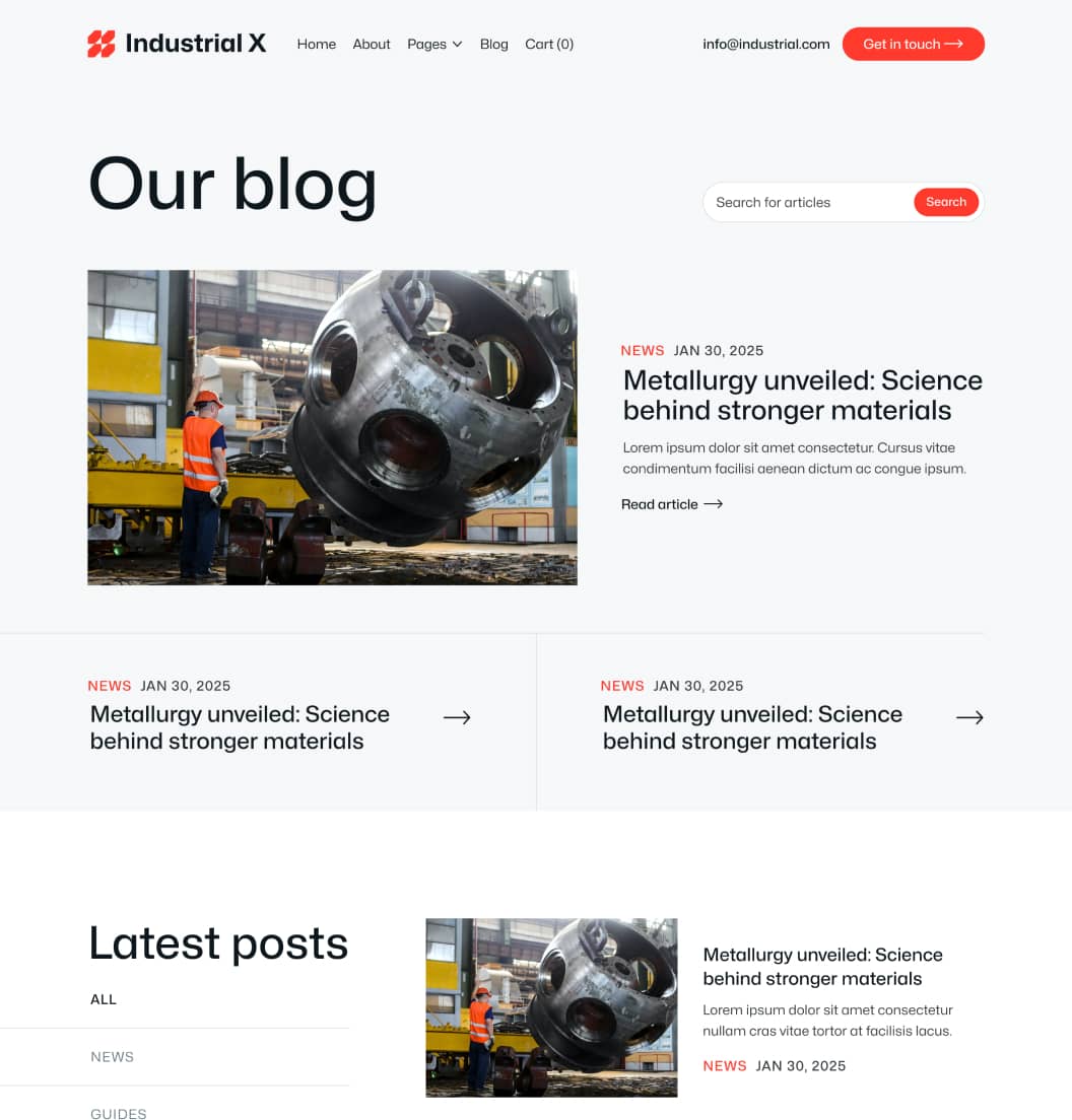 Industrial X - Blog V2 Page - Metallurgical Webflow Template