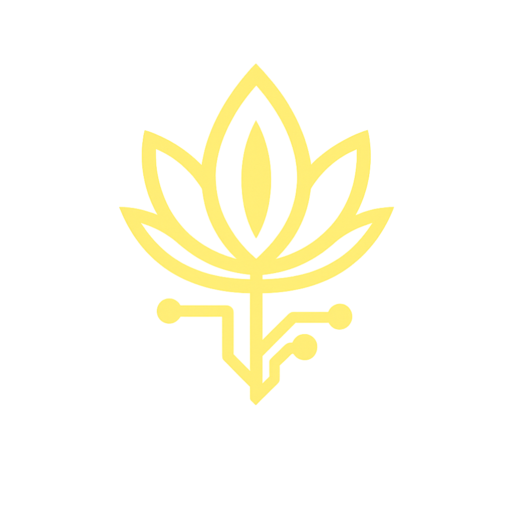 NEEKOCODE logo - a yellow lotus tree with roots in a form of electronic circuit