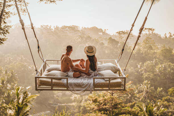 man and woman on a romantic vacation