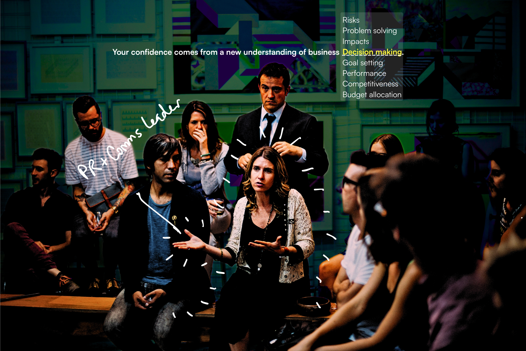 Image of PR & Comms leader speaking in group with greater confidence as a result of doing a Piar workshop