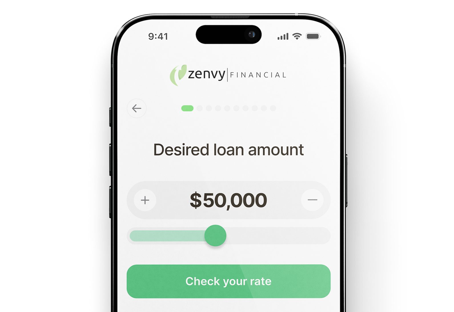 Check your rate — loan amount screen