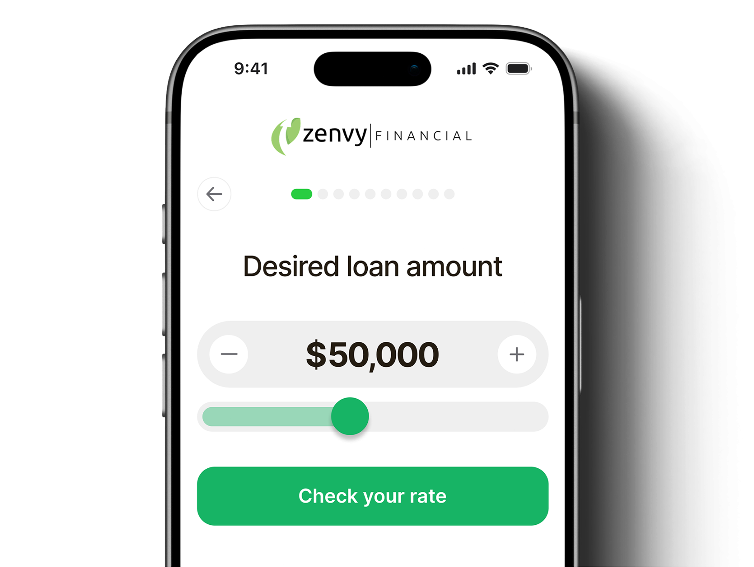 Check your rate — loan amount screen