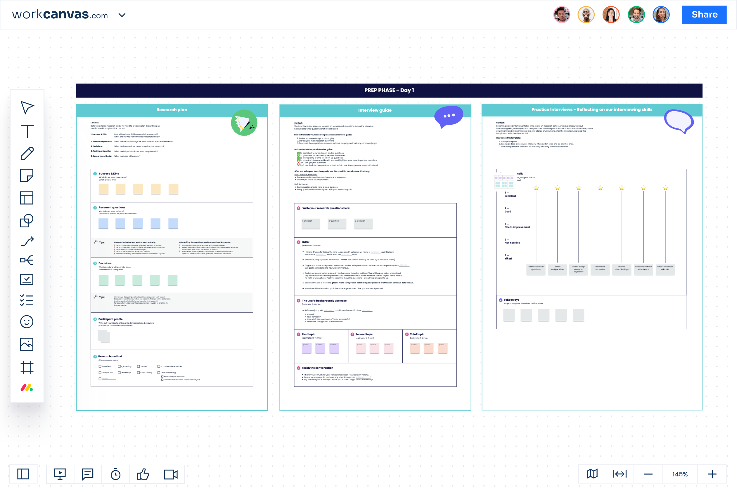 Streamline the end-to-end user interview process with a powerful template. Utilize this in a workshop to enhance PMs' and designers' research skills or as a self-serve resource for conducting insightful user interviews.