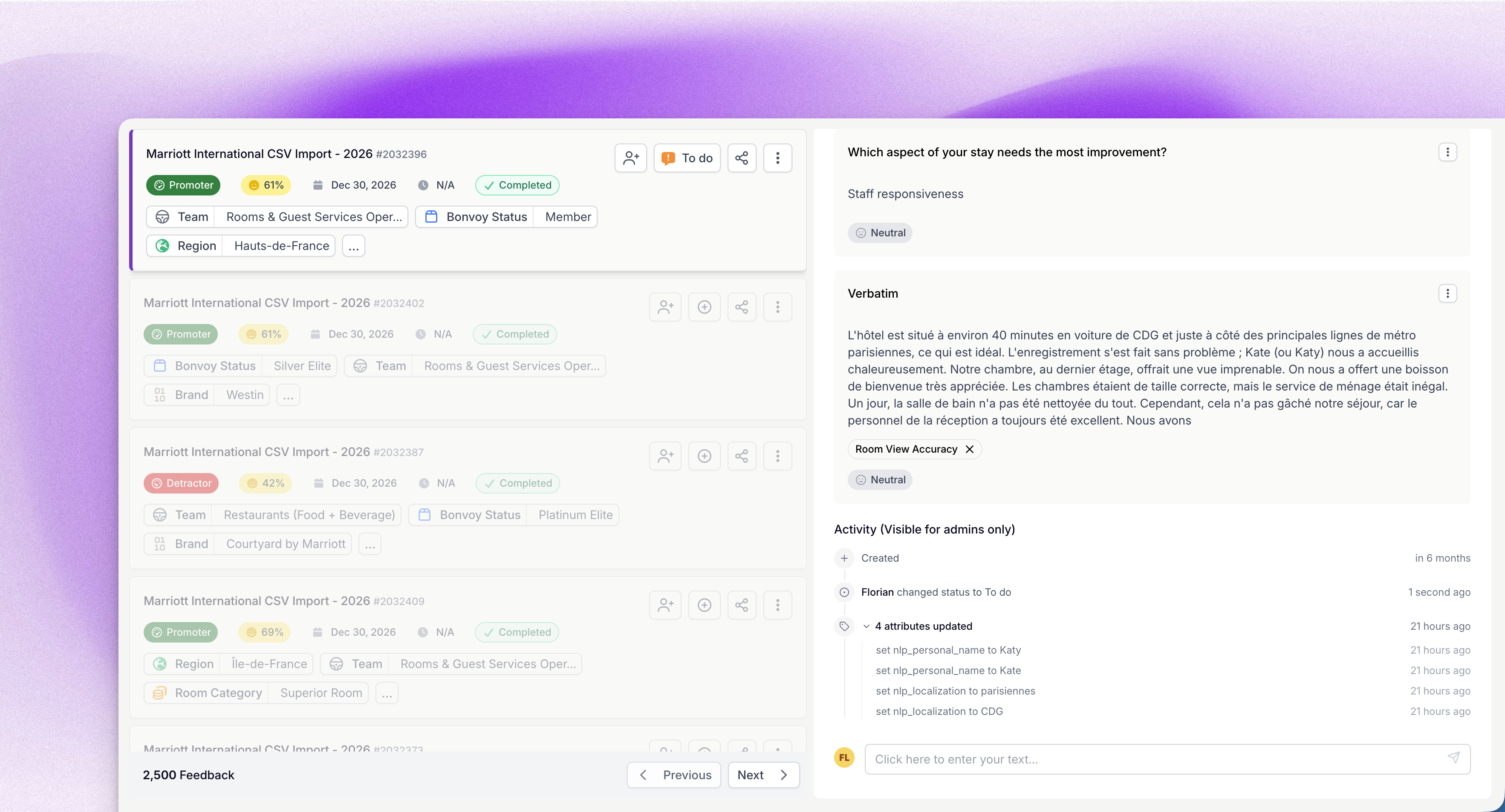 Feedback historic activity