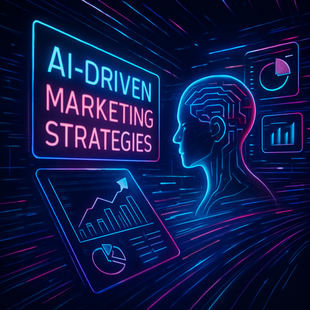 Abstract representation of AI-driven marketing strategies in a futuristic digital setting