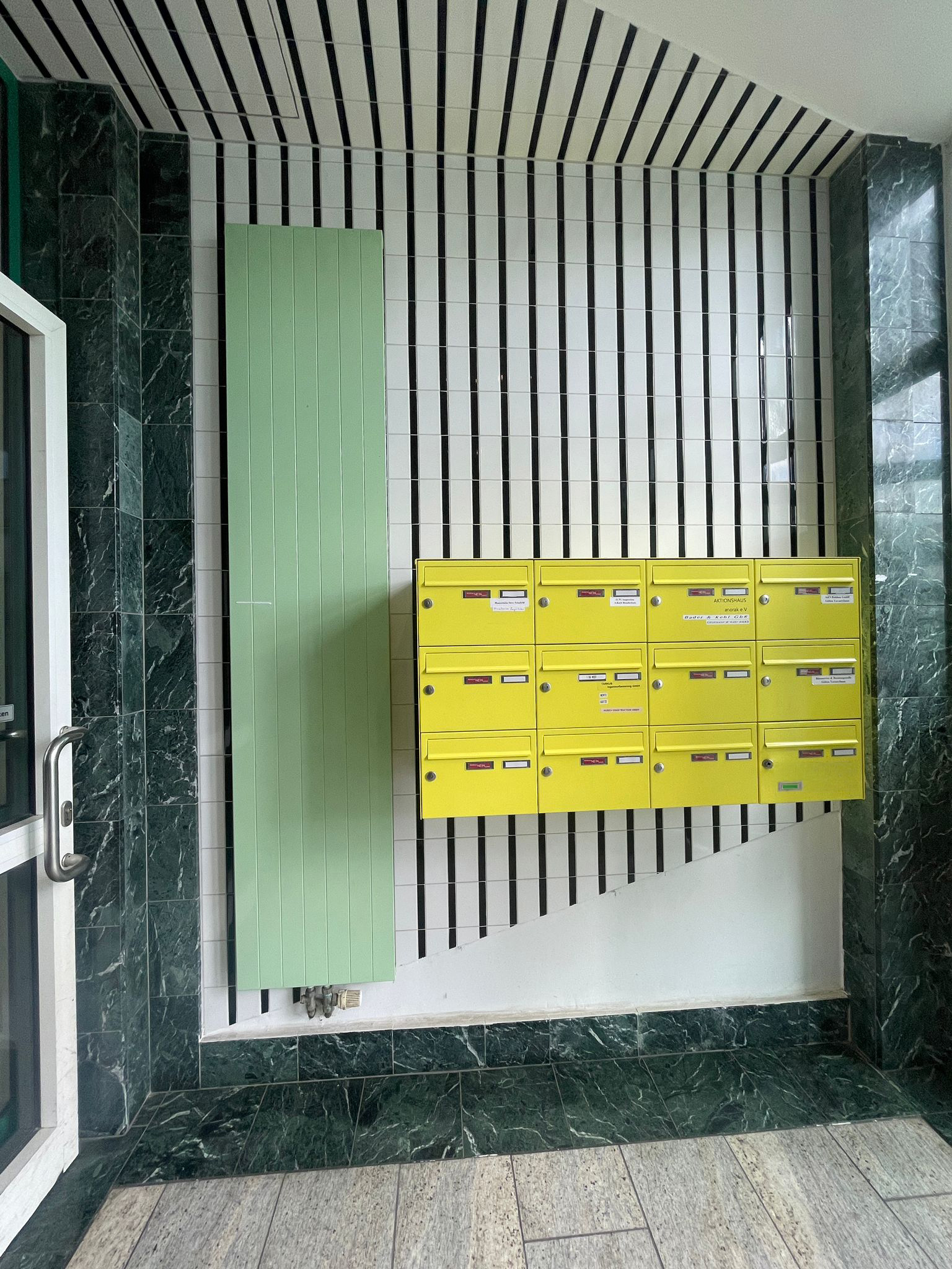 Letterboxes area next to foyer entrance