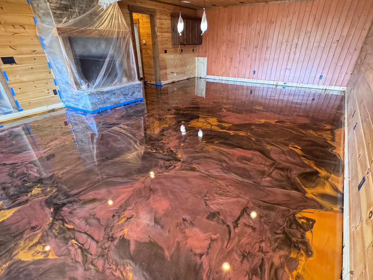 Metallic epoxy flooring inside house