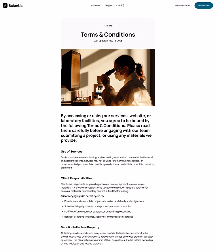 Laboratory & research template terms