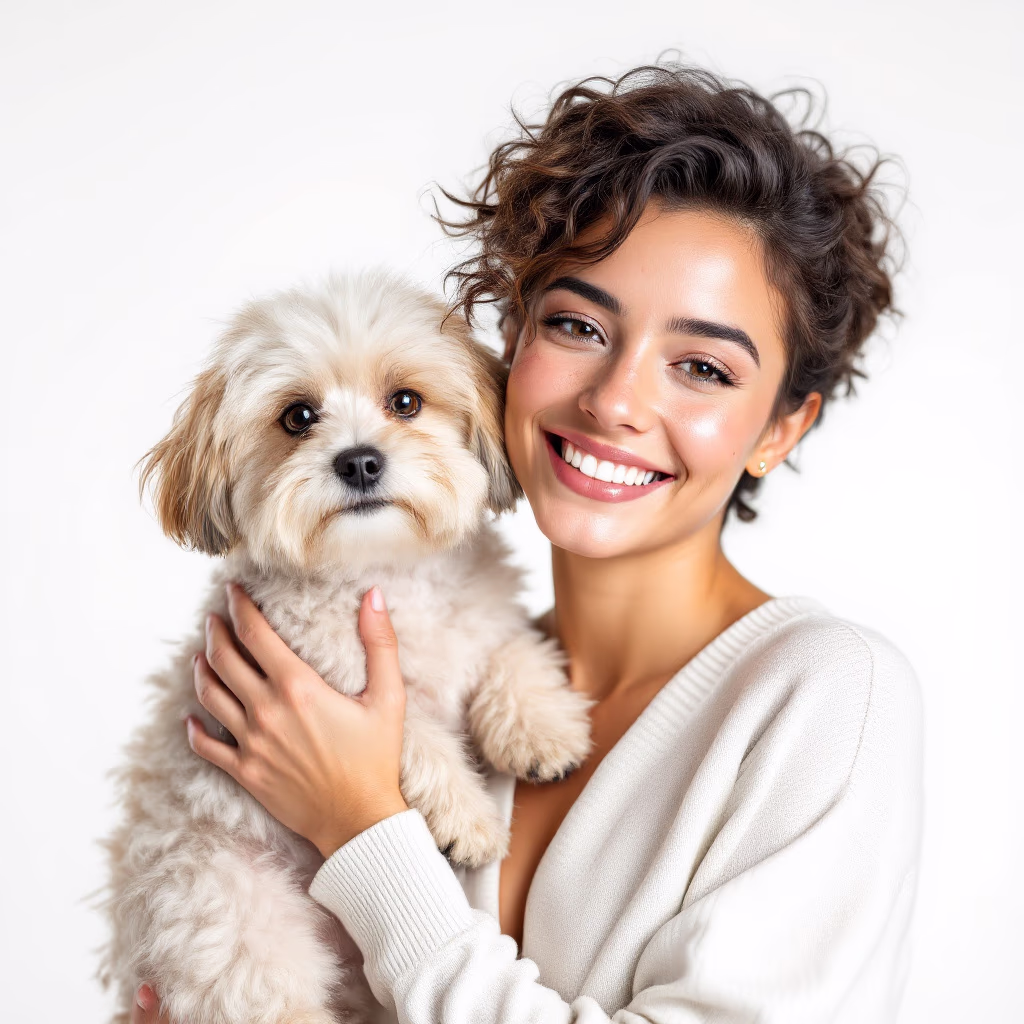 [headshot] image of customer with their pet (for a pet store)